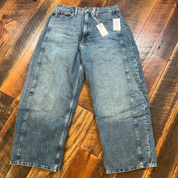 Good American Good Extreme Barrel Jeans High Rise Balloon Fit Indigo Blue Size 8 - Picture 6 of 16